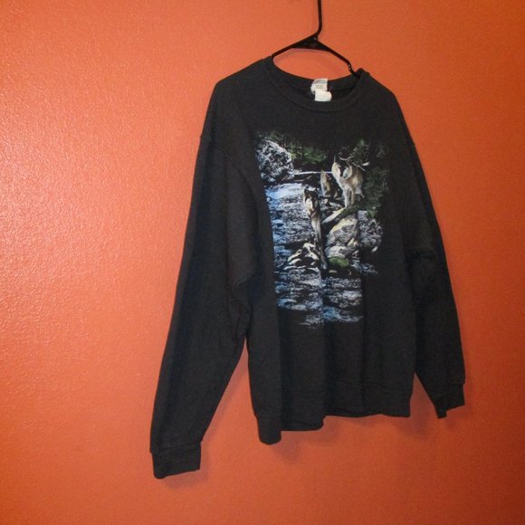 Artisans Wolf Woman X Large Black Tan White Graphic Long Sleeve Sweatshirt - Picture 2 of 7
